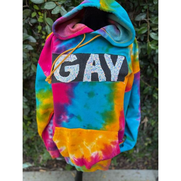 source unknown Other - Upcycled Tie Dye Hoodie - Gay appliqué